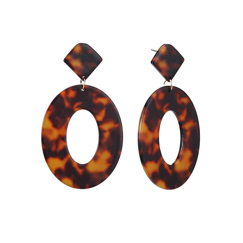 Femlion Oval Resin Dangle Earrings - Geometric Tortoiseshell Acetate Statement Jewelry