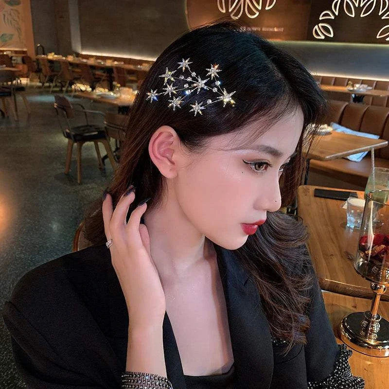 Femlion Crystal Hair Clip Headwear - Gold Color Hair Accessories for Women