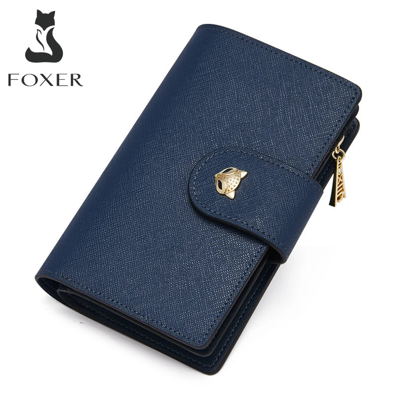 Femlion Split Leather Clutch: Elegant Medium Wallet Coin Purse Card Holder