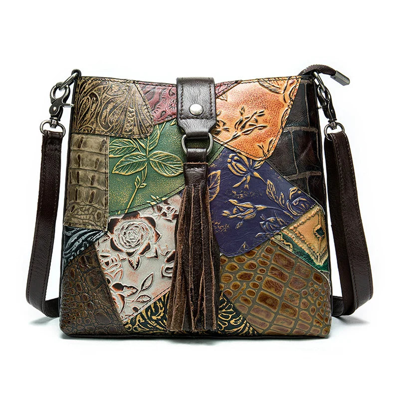 Femlion Ethnic Style Leather Crossbody Bag for Women