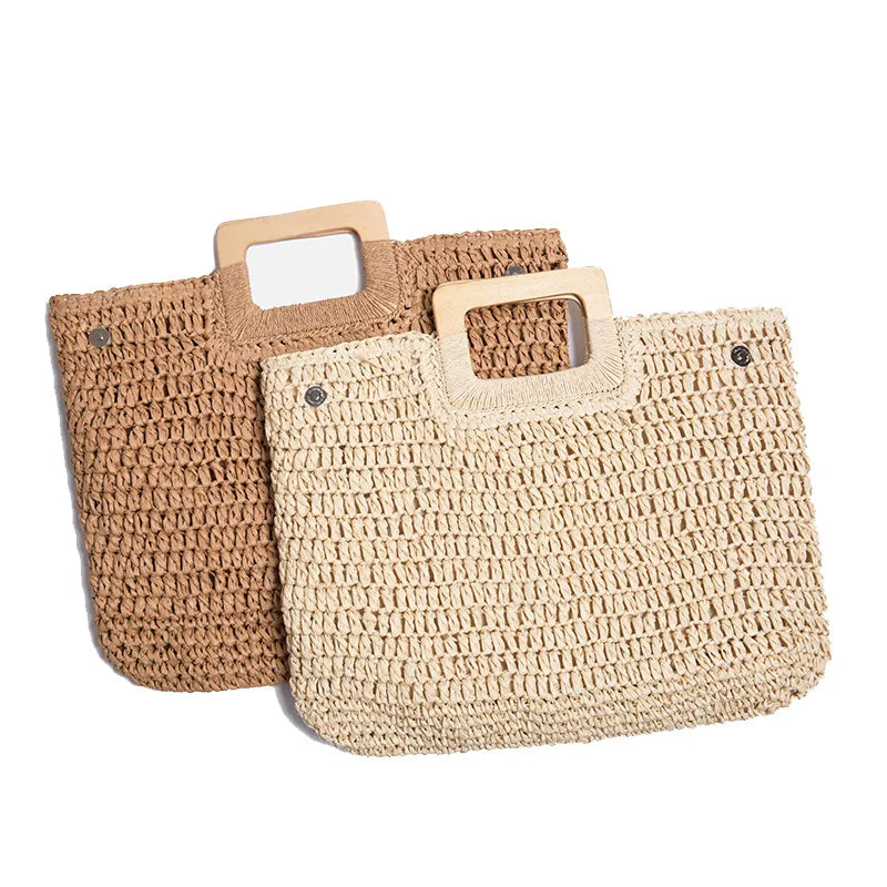 Femlion Wicker Woven Rattan Tote Summer Beach Bag Women's Large Capacity Handbag