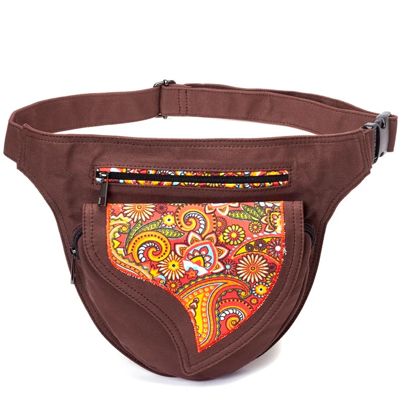 Femlion Canvas Flower Patchwork Waist Bag Adjustable Phone Pouch Hip Bum Bag