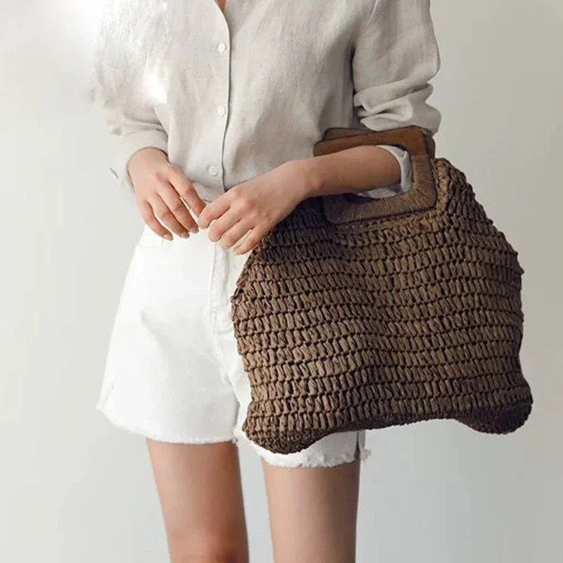 Femlion Bohemian Rattan Straw Beach Tote Bag