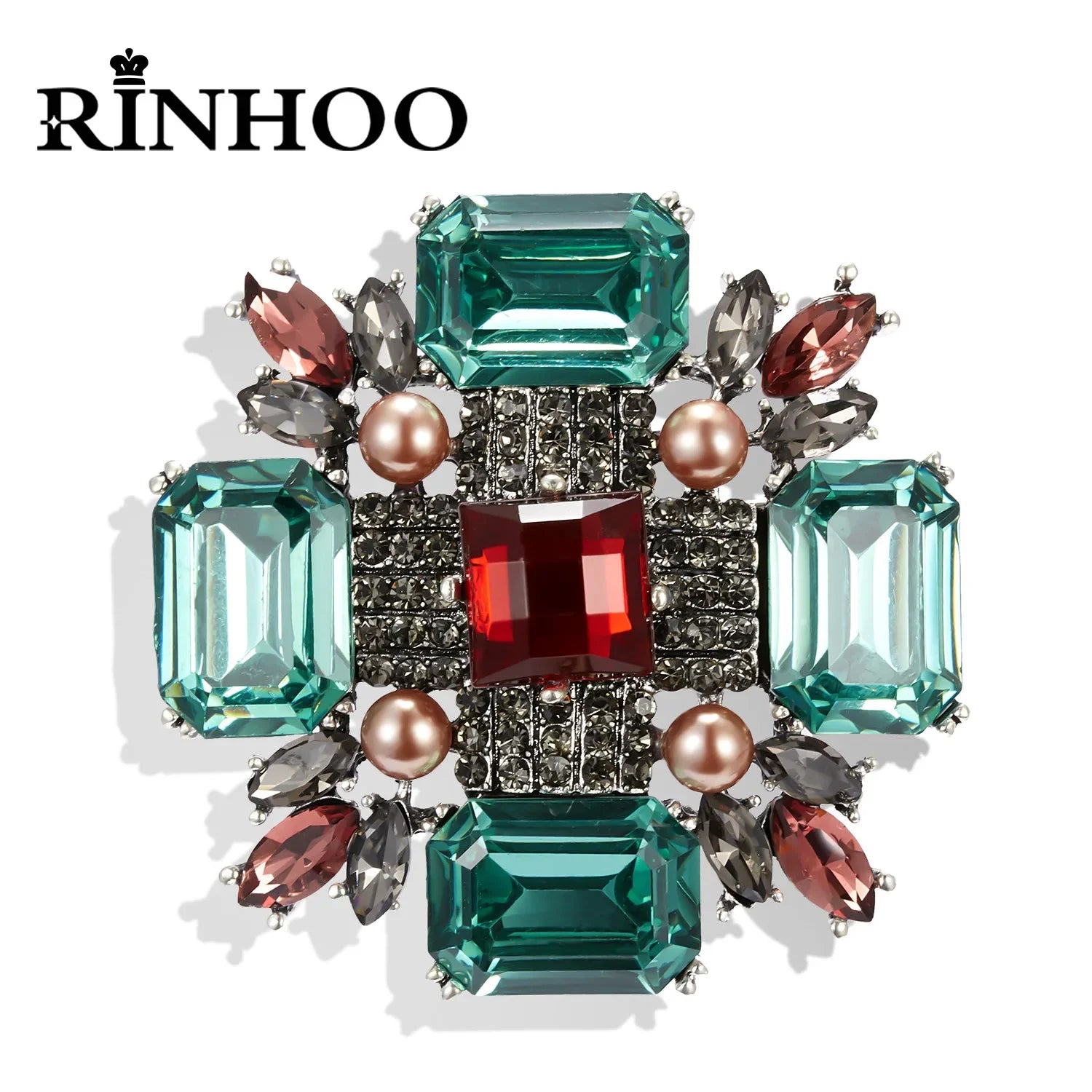 Femlion Rhinestone Square Brooches: Elegant Vintage Crystal & Pearls Jewelry