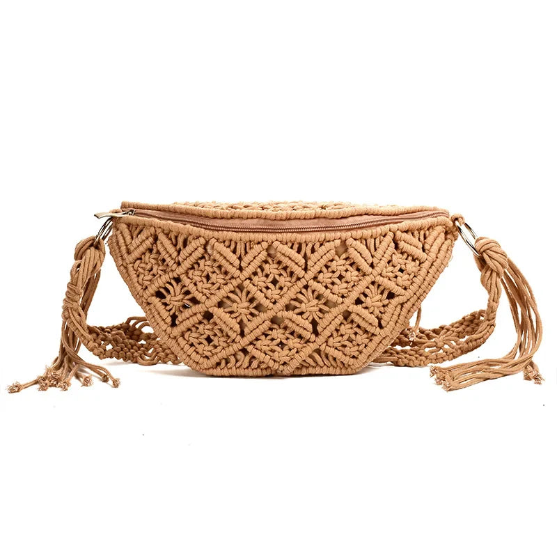 Femlion Outdoor Waist Bag Cotton Woven Handbag Summer Fashion Personality Wild