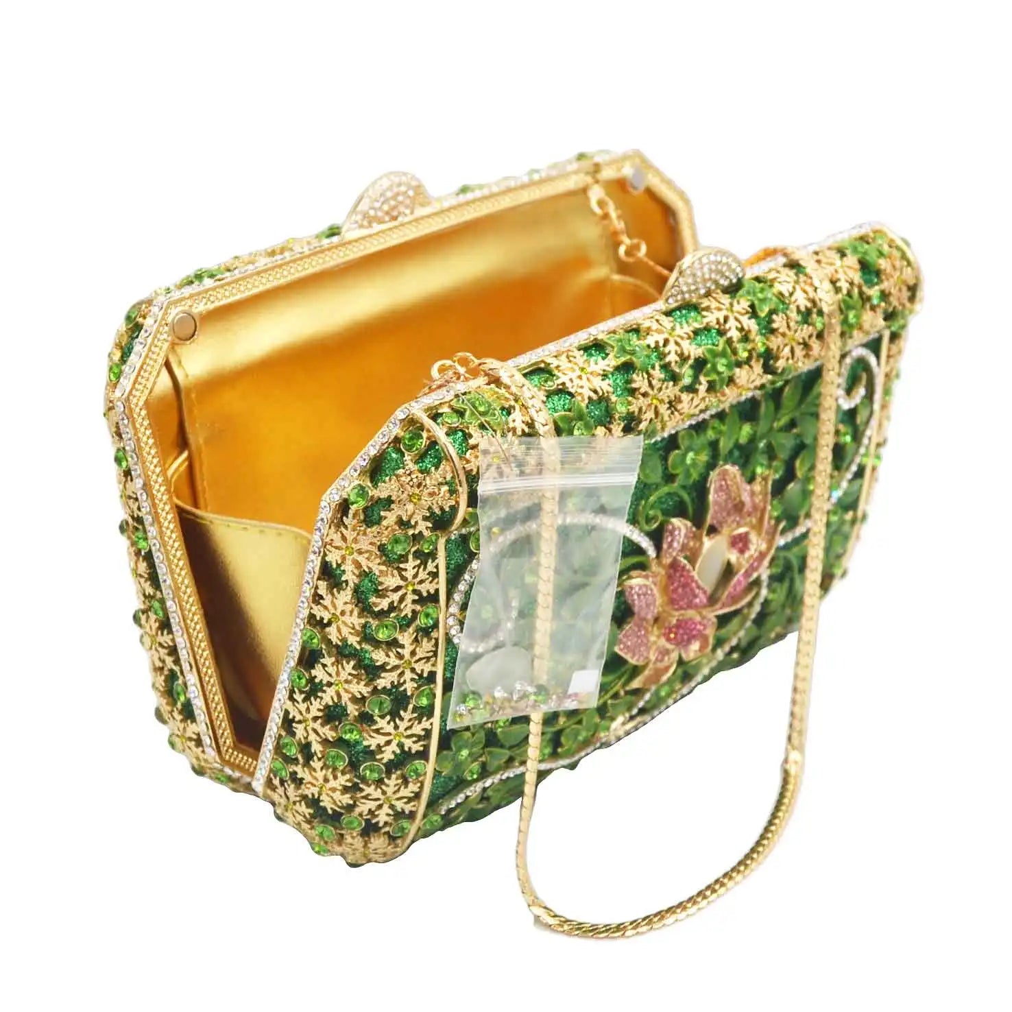 Femlion Green Flower Design Clutch: Luxury Prom Wedding Purse for Women