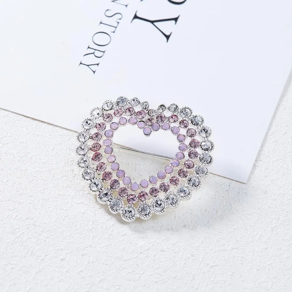 Femlion Pink Crystal Heart Brooch - Women's Wedding Bridal Jewelry