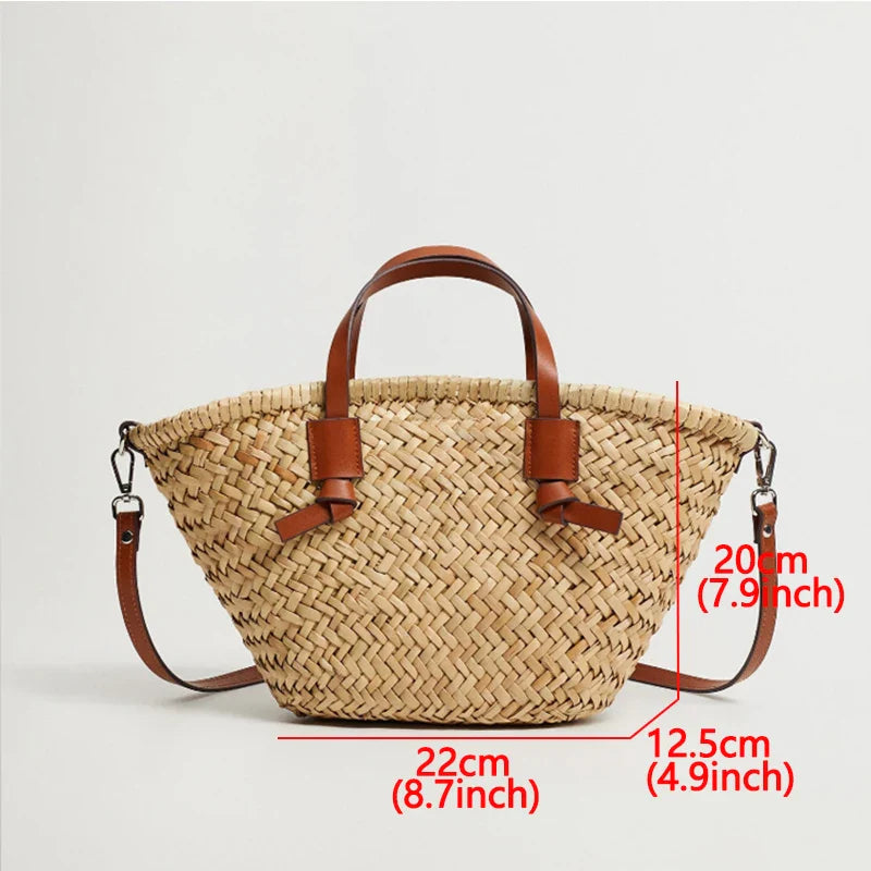 Femlion Wicker Woven Rattan Beach Tote Bag Women Handbag Large Capacity Crossbody