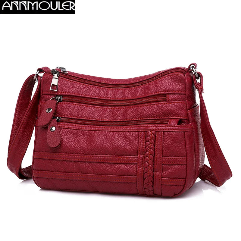 Femlion Multi-layer Soft Leather Shoulder Bag for Women