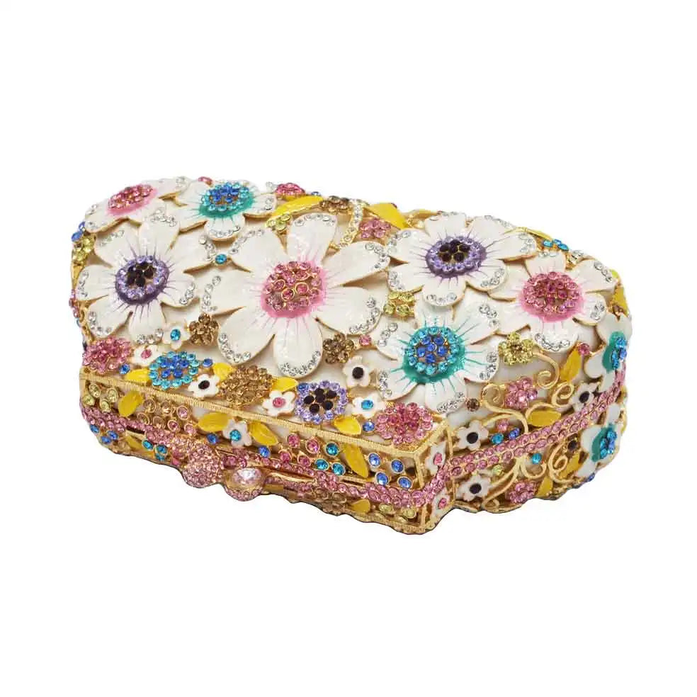 Femlion Crystal Diamond Evening Clutch Bag Luxury Flower Designer Box Handbag