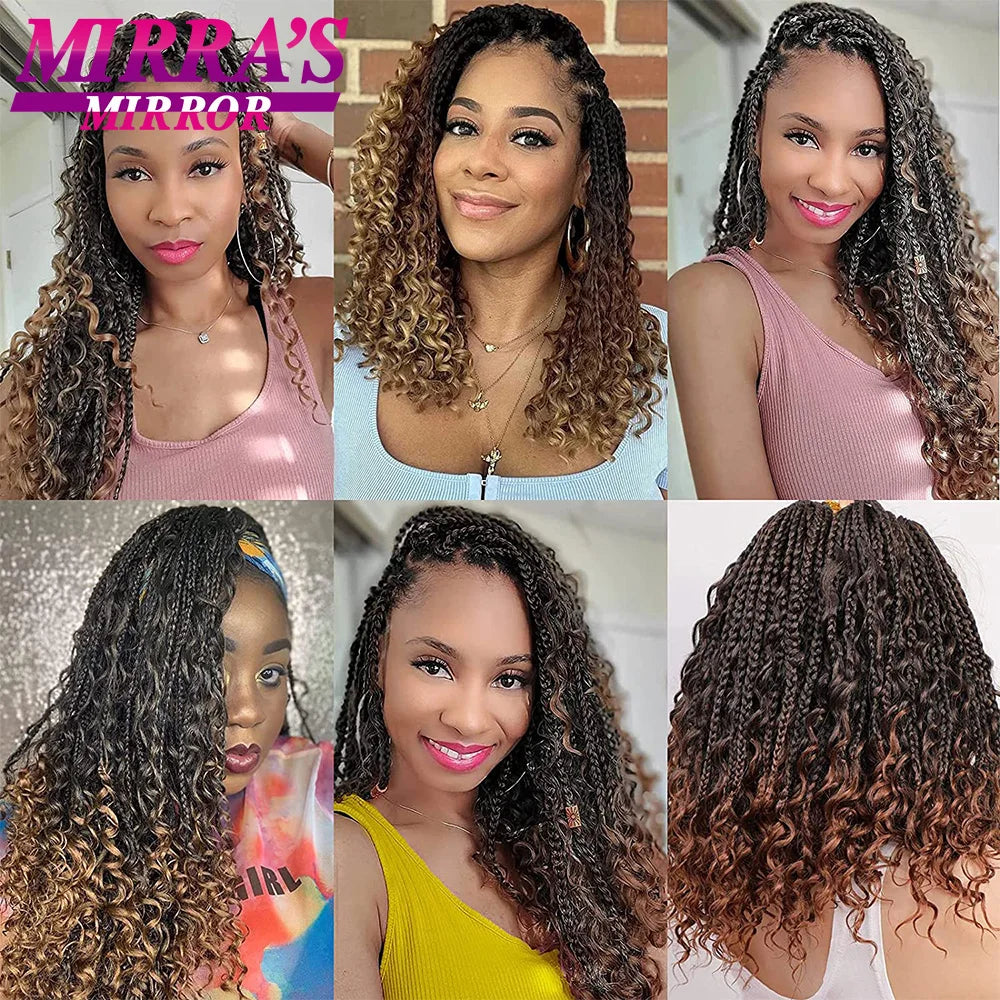 Femlion 14 Inch Goddess Box Braids Crochet Hair 3X with Curly Ends