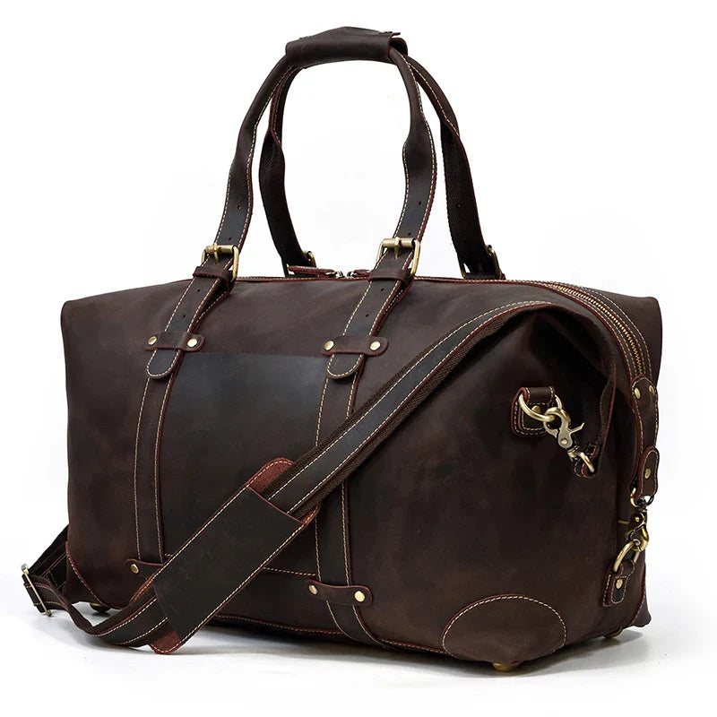 Femlion Men's Vintage Leather Travel Tote Bag Weekender Duffle - Large Size