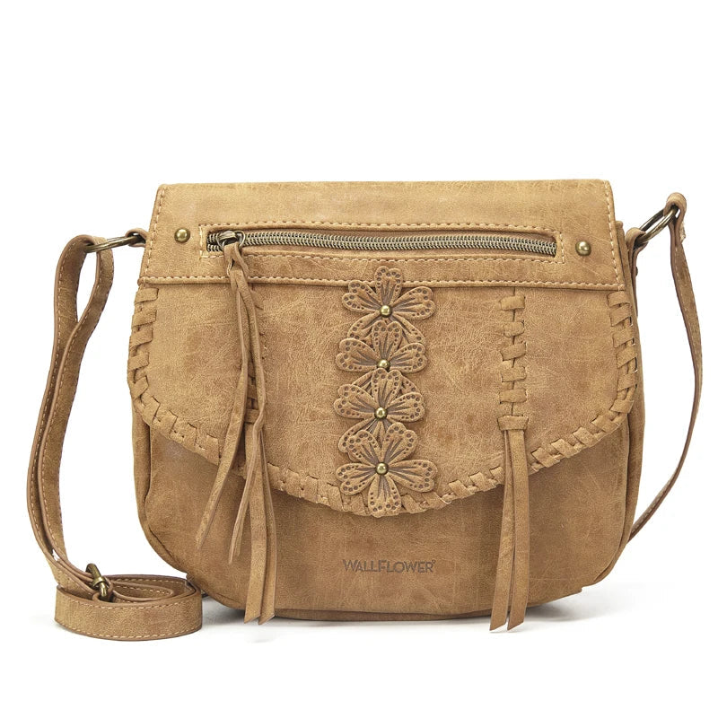 Femlion Lace Flower Shoulder Bag Small Women's Crossbody Purse Brown Totes