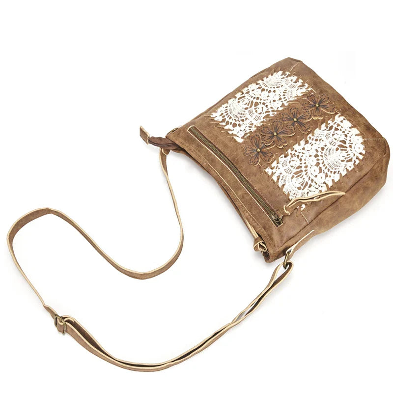 Femlion Lace Flower Shoulder Bag Small Women's Crossbody Purse Brown Totes