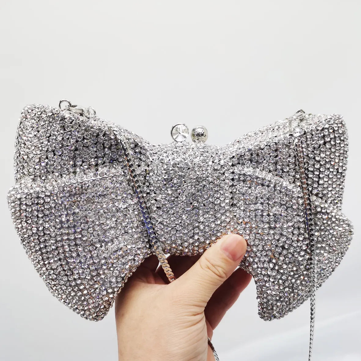 Femlion Silver Bow Evening Clutch Bag for Party Wedding Bridal Handbags