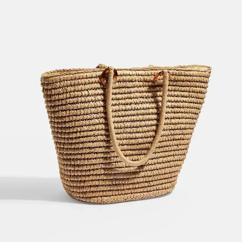 Femlion Straw Bag: Handmade Woven Beach Tote - Fashionable, Simple, Portable, and Wild