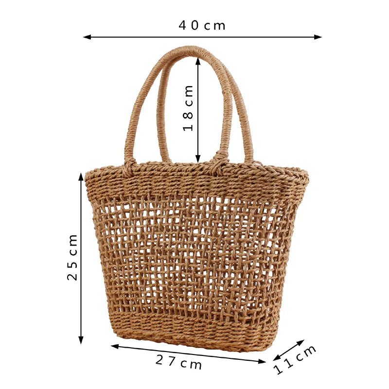 Femlion Rattan Woven Shoulder Bag Beach Tote Purse Large Capacity Handbag