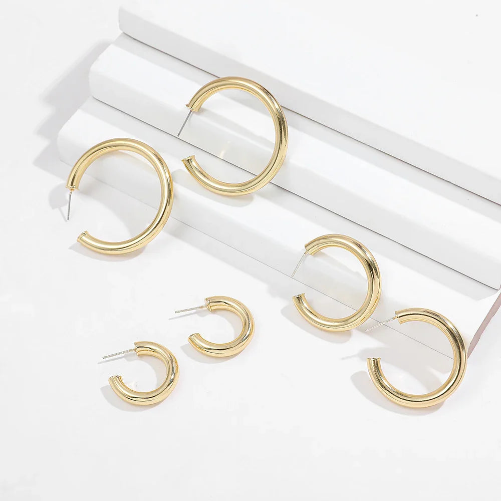 Femlion Gold Chunky Hoop Earrings: Trendy C-Shape Statement Jewelry