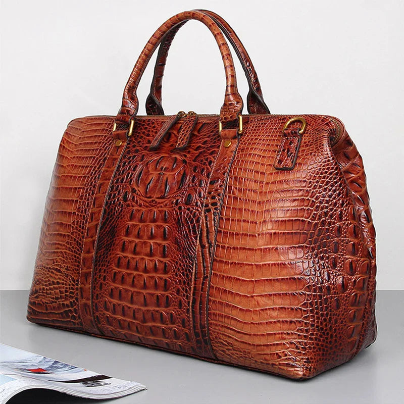 Femlion Alligator Pattern Leather Duffle Bag for High Fashion Travel & Business