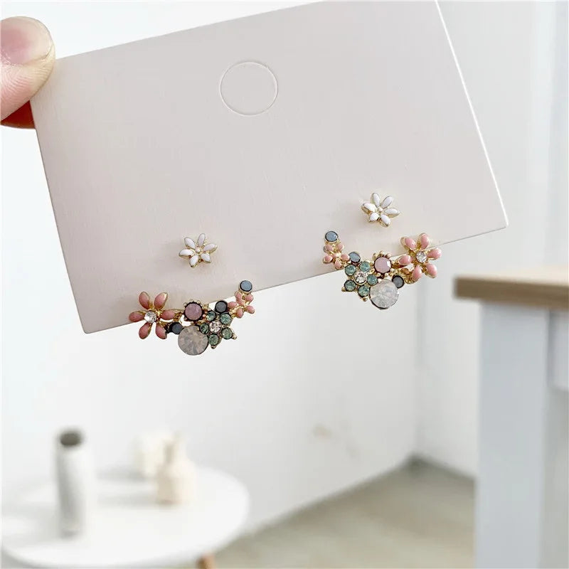 Femlion Bohemia Crystal Pearl Stud Earrings - Handmade Flower Design