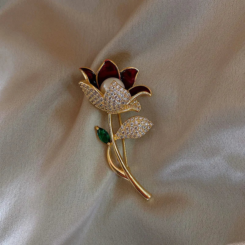 Femlion Angel Wings Brooch: Korean British Style Crystal Pearl Sweater Pins