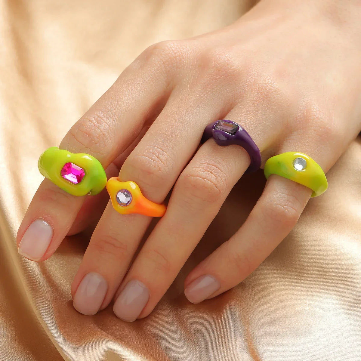 Femlion Candy Color Acrylic Resin Rings Set - Trendy Y2K Jewelry for Women