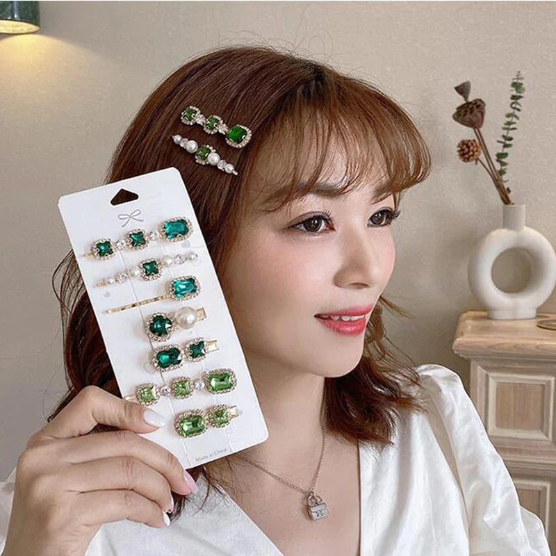 Femlion Green Geometric Hair Pins Barrettes Hair Accessories