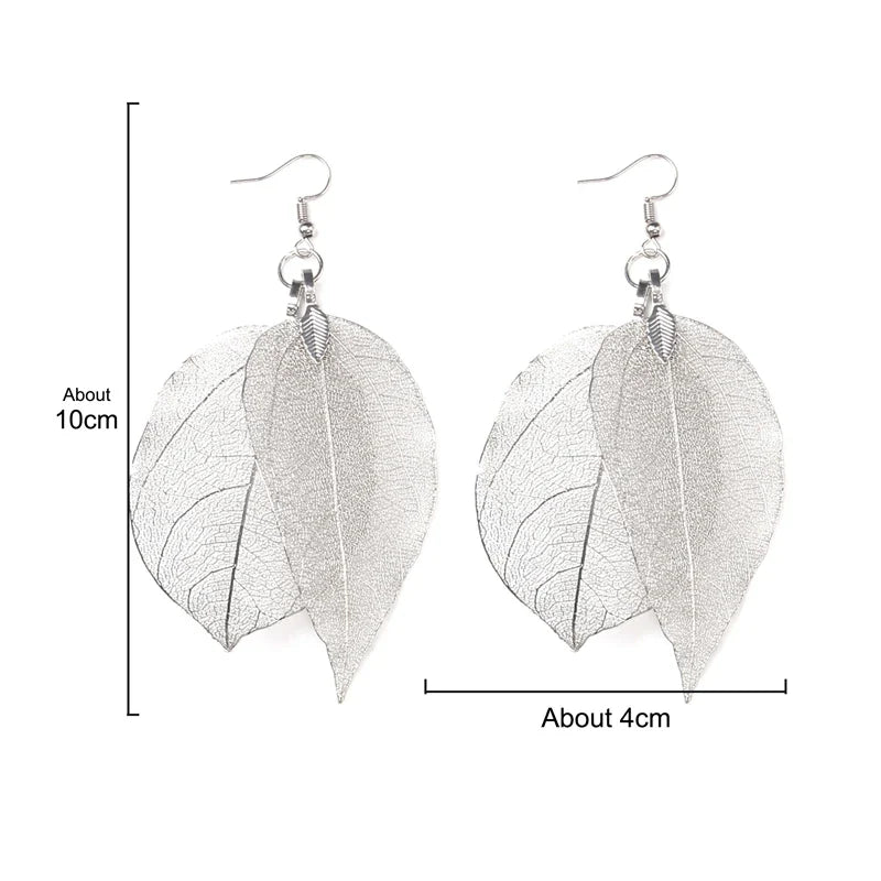 Femlion Leaf Dangle Earrings - Fashionable Natural Hollow Leaves Women's Jewelry