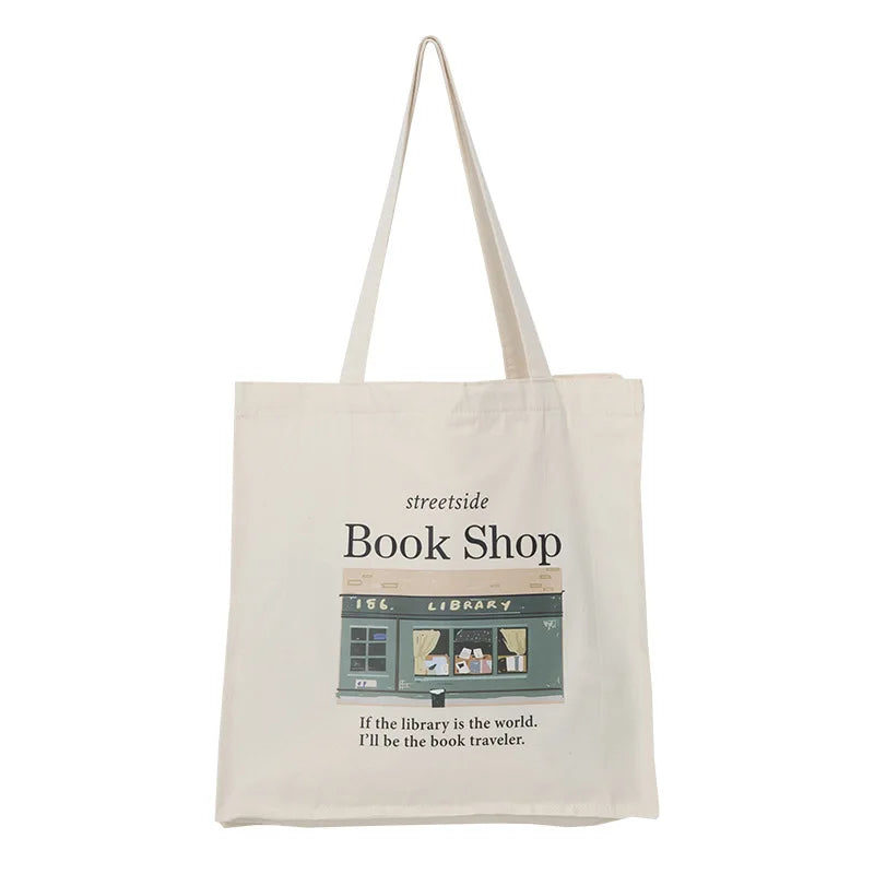 Femlion Canvas Library Books Tote Bag for Women - Eco-Friendly Shoulder Shopper Handbag