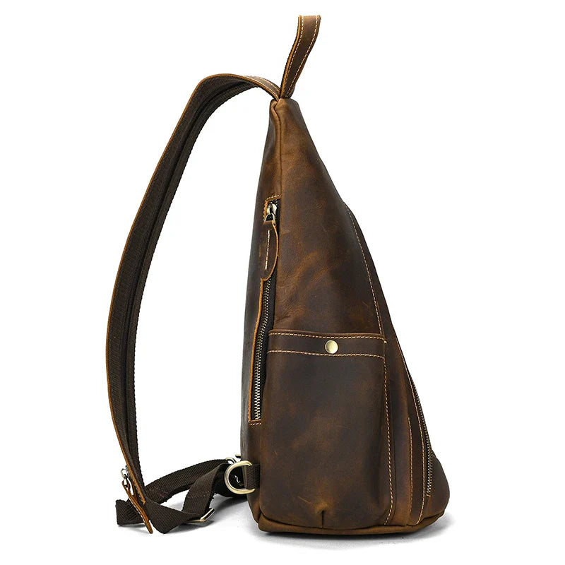 Femlion Leather Chest Bagpack for Men