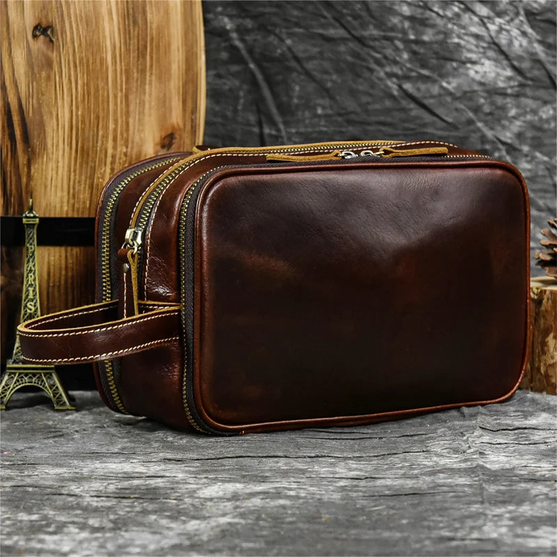 Femlion Leather Toiletry Bag for Men and Women