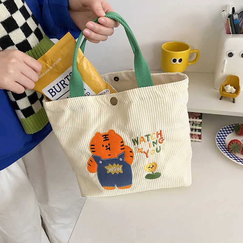 Femlion Canvas Lunch Bag with Cute Tiger Design