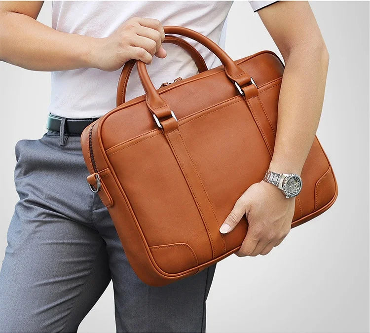 Femlion Genuine Leather Men's Doctor Bag - 14" Laptop Briefcase & Crossbody Shoulder Bag