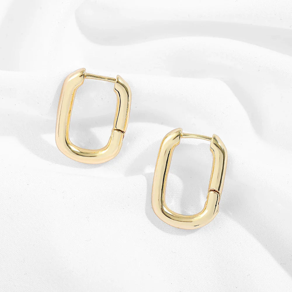 Femlion Minimalist Thick Link U Shape Geometric Earrings for Women - Chunk Circle Hoops