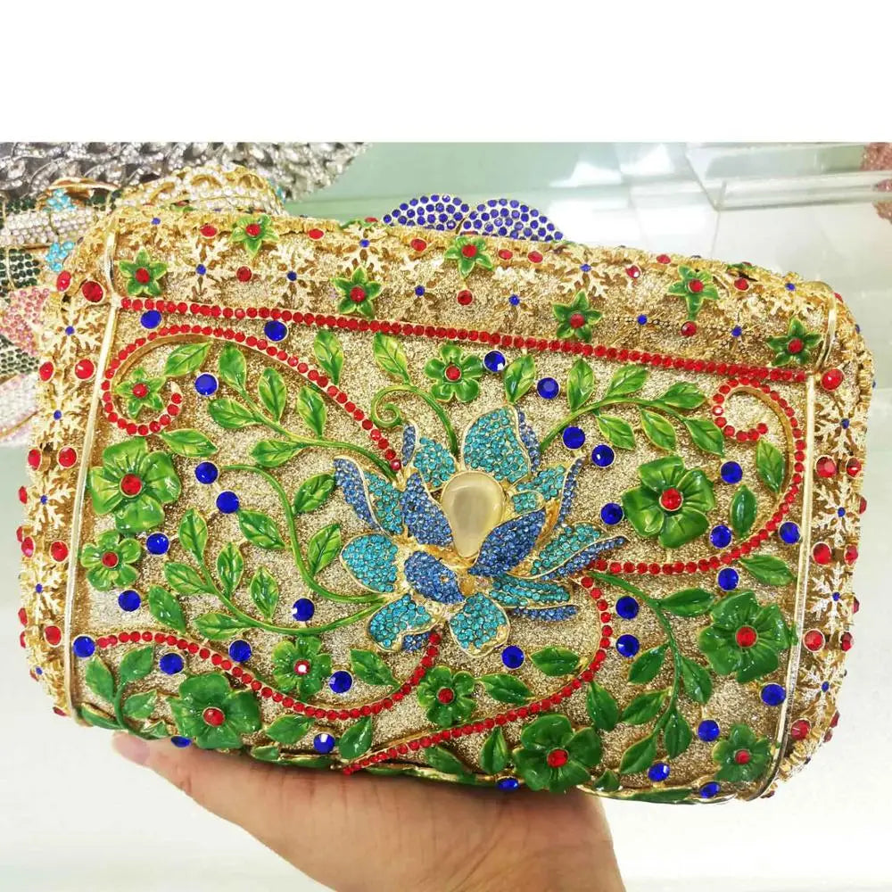 Femlion Green Flower Design Clutch: Luxury Prom Wedding Purse for Women