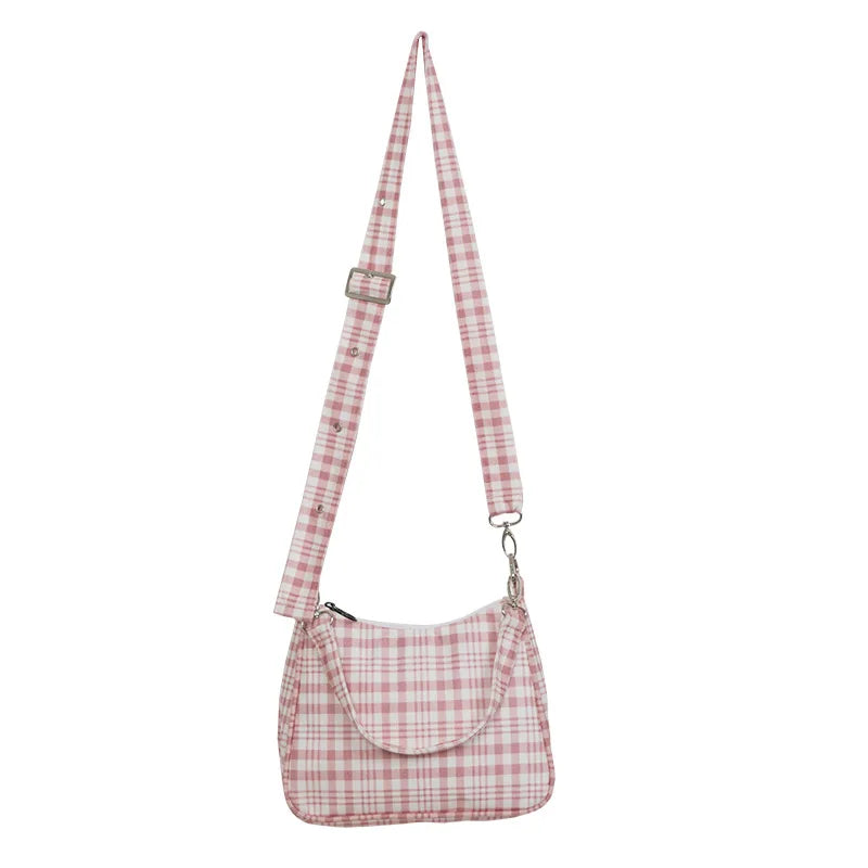 Femlion Gingham Checked Print Canvas Shoulder Bag for Women