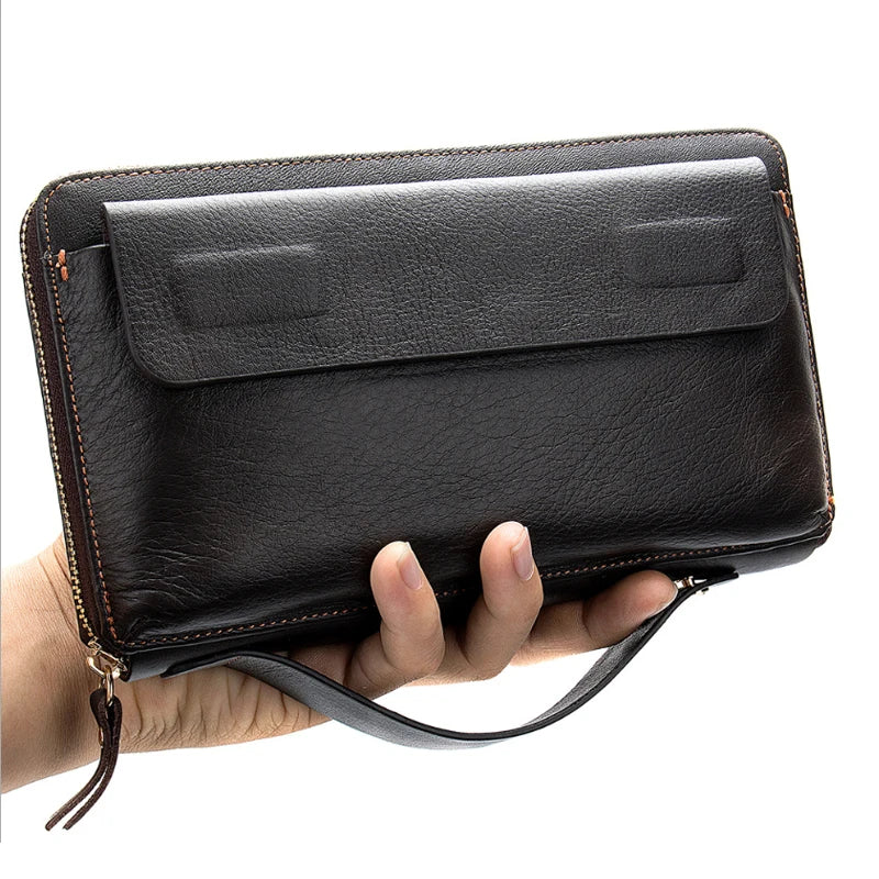 Femlion Leather Clutch Wallet: Stylish Men's Long Wallet for Business, Cards, Cash