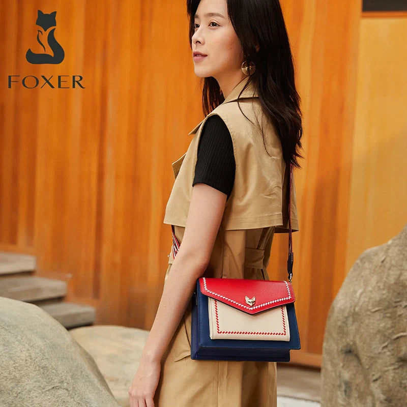 Femlion Colorful Panelled Flap Leather Crossbody Bag