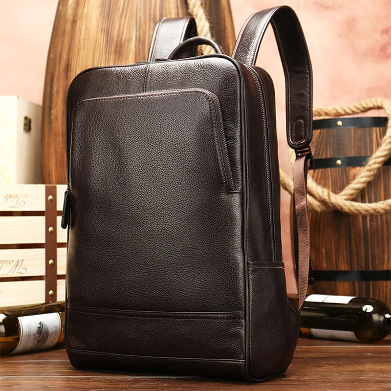 Femlion Top Layer Cowhide Leather Backpack: Unique Double Shoulder Bag