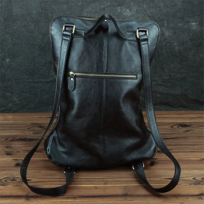 Femlion Leather Backpack for Men: Classic Black Travel Bagpack for School and Travel