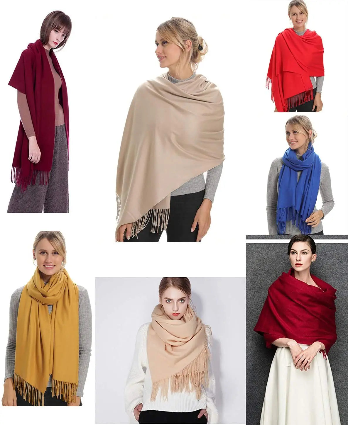 Femlion Cashmere-Like Pashmina Hijabs Scarves with Tassels