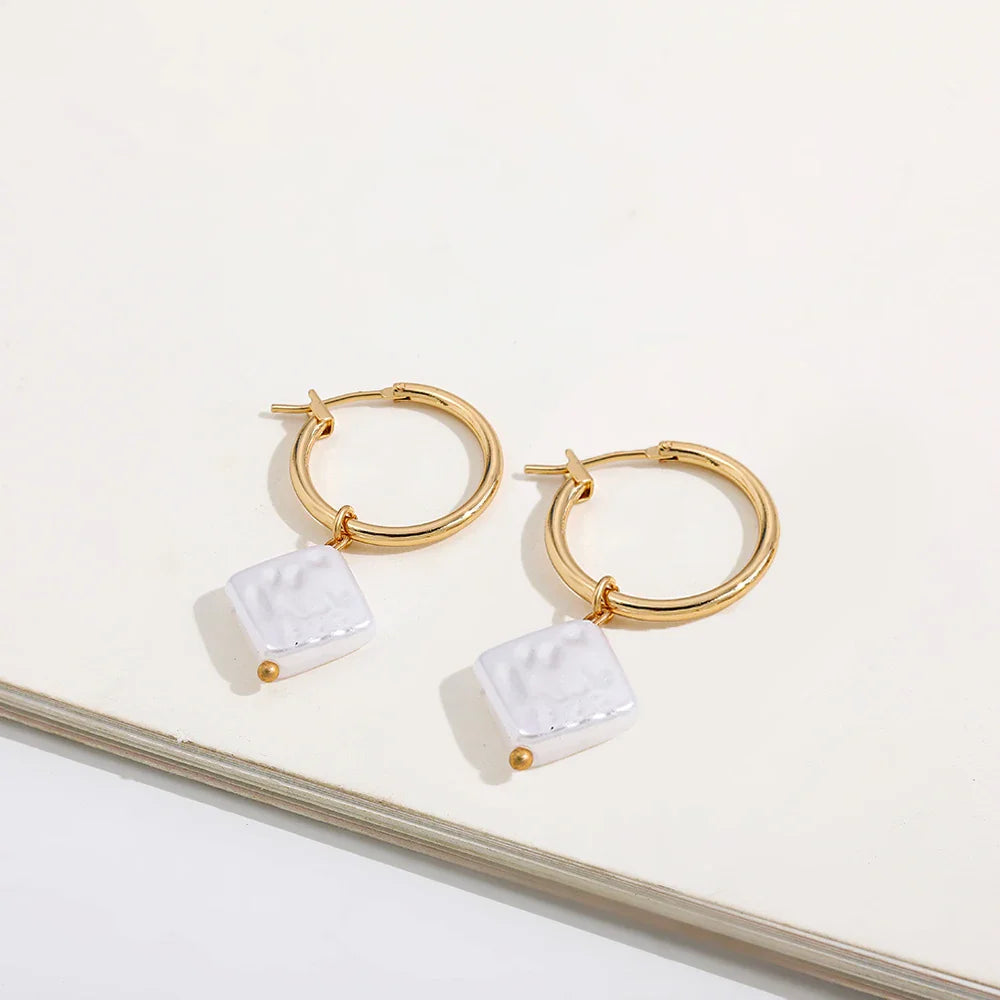 Femlion Pearl Drop Earrings: Geometric Circle Statement Dangle Jewelry