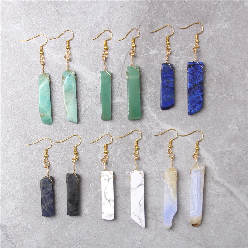 Femlion Natural Quartz Point Dangle Earrings - Polished Stone Eardrops for Women