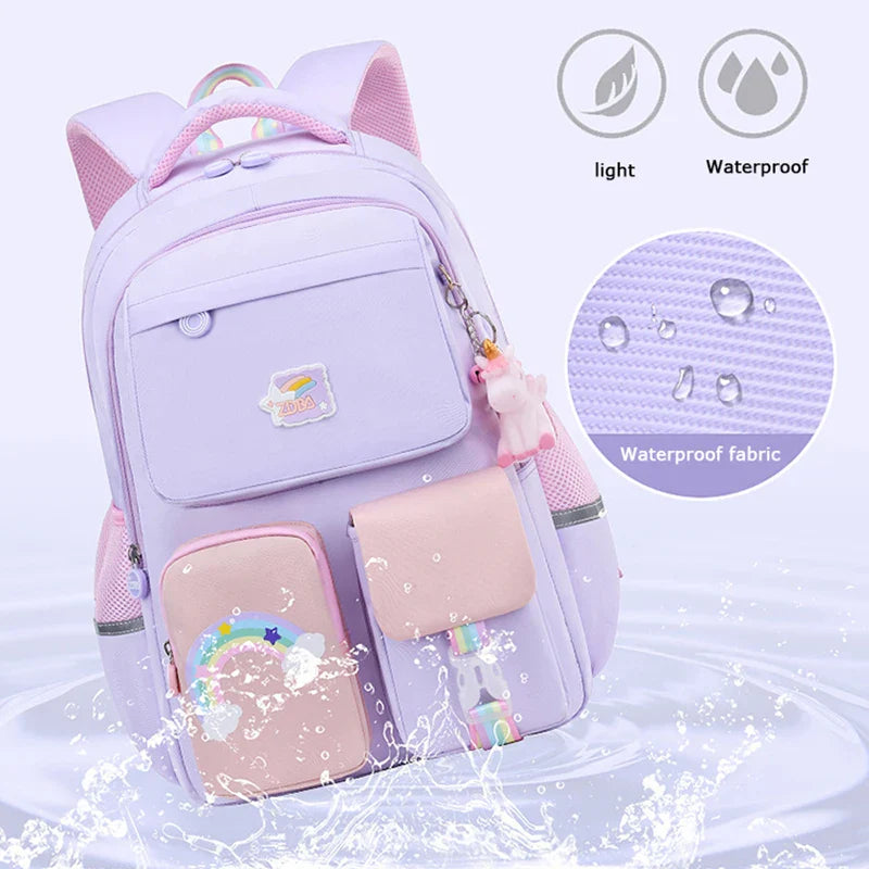 Femlion Rainbow Shoulder Strap School Bag for Girls: Waterproof Kids Backpack