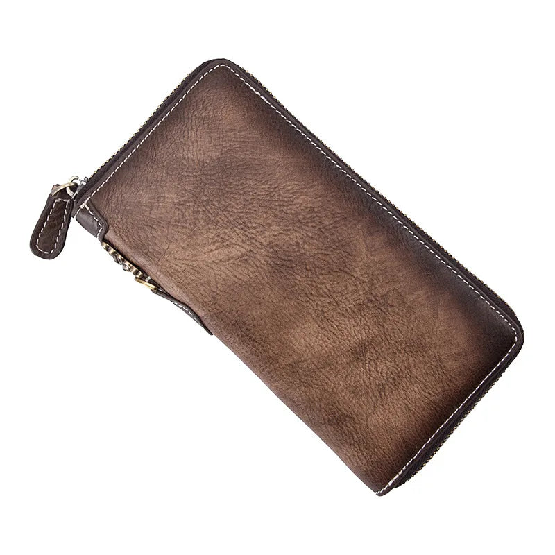 Femlion Genuine Leather Long Wallet with Wristlet for Women