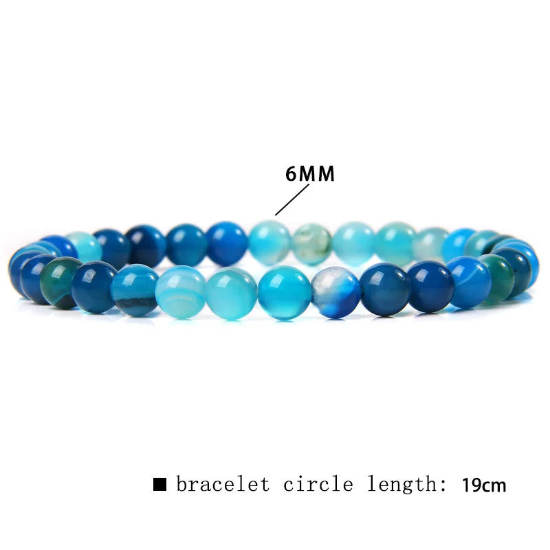 Femlion 6mm Blue Agat Stone Beads Stretch Bracelets Unisex Handmade Jewelry