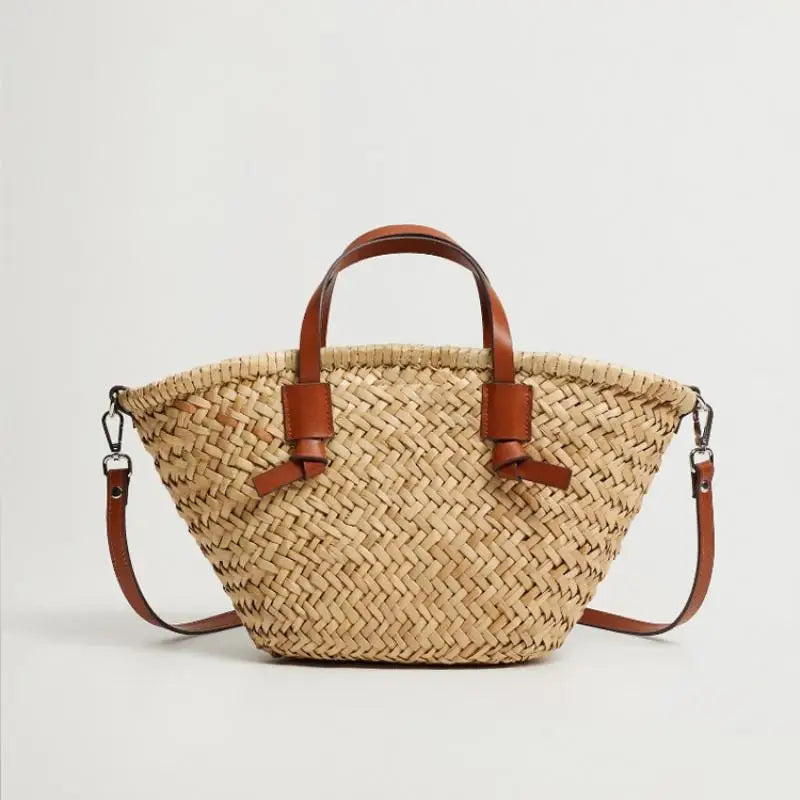 Femlion Wicker Woven Rattan Beach Tote Bag Women Handbag Large Capacity Crossbody