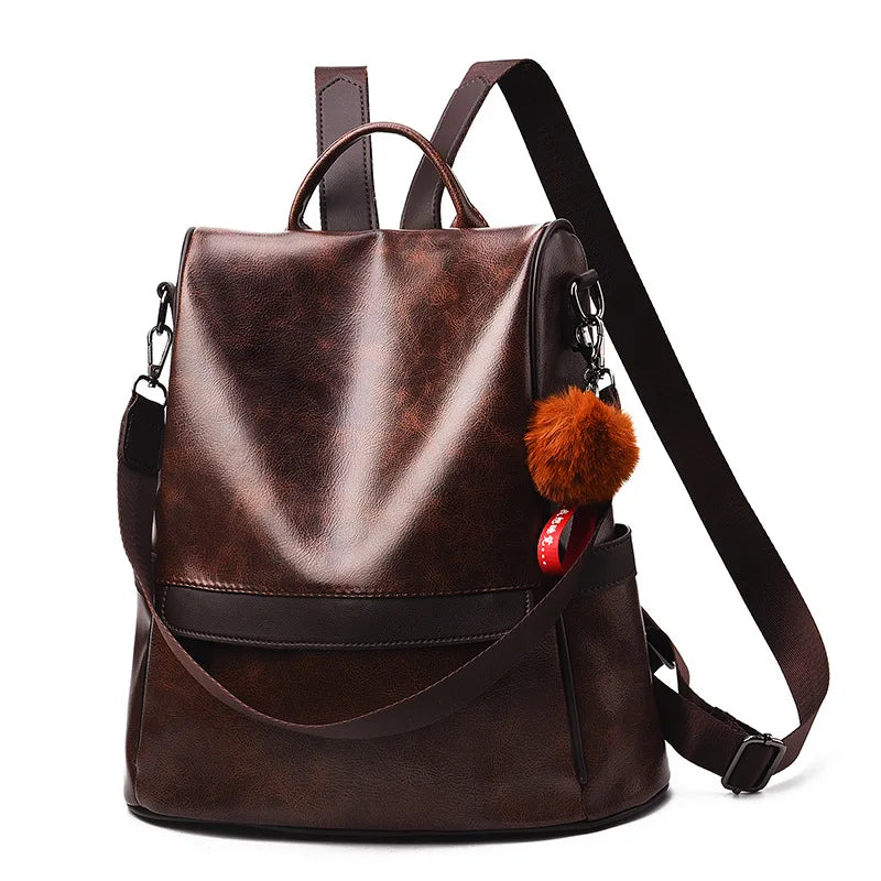 Femlion Women's Vintage Leather Anti Theft Backpack