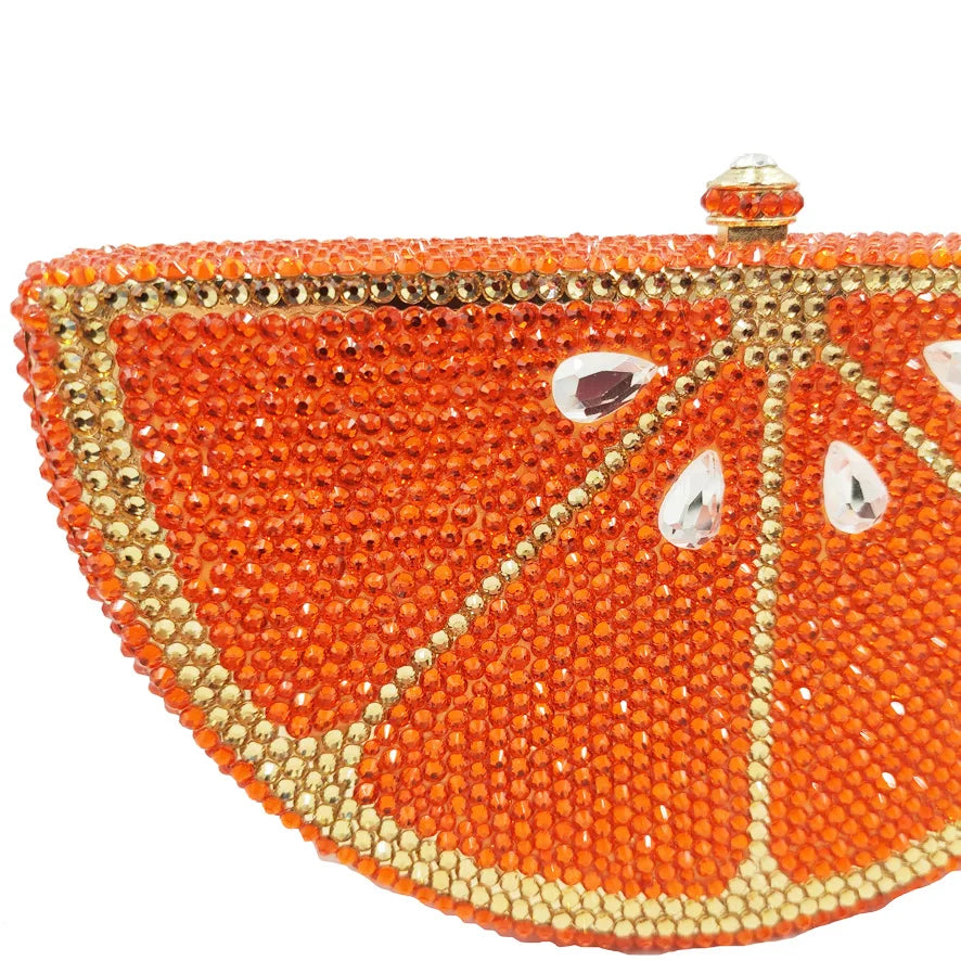 Femlion Luxury Crystal Melon Evening Clutch Bag with Diamonds