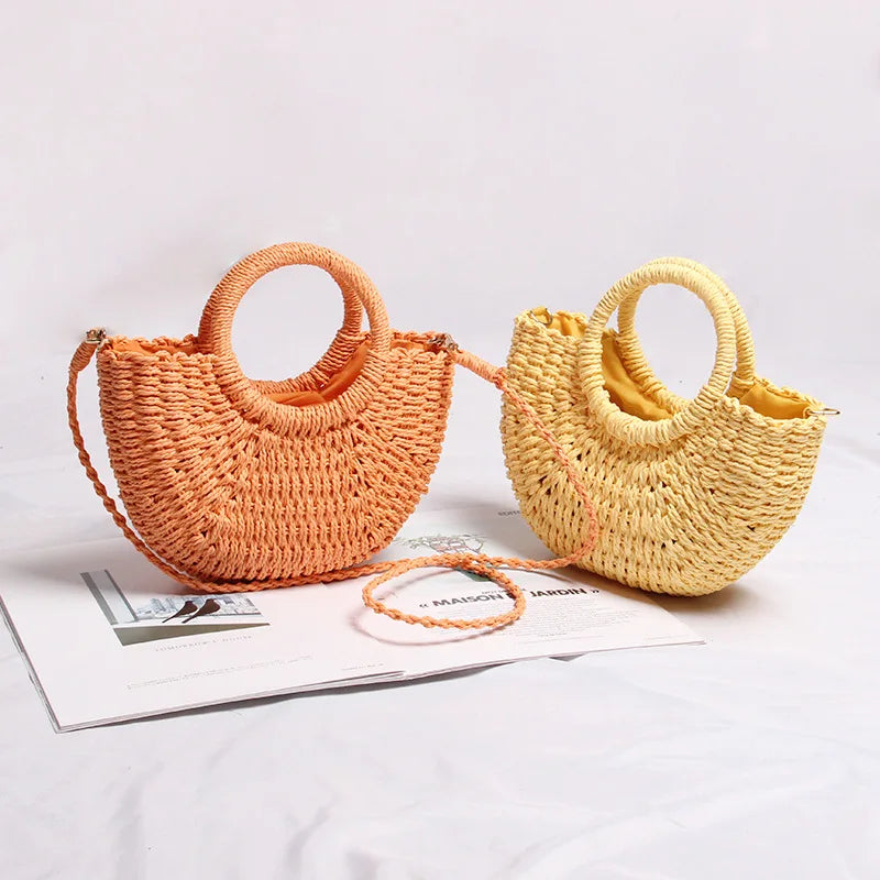 Femlion Candy Color Woven Crossbody Bag - Summer Beach Vacation Essential